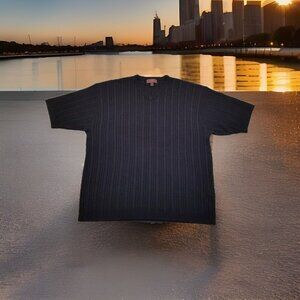 ✅BLACK Oleg Cassini Men's XL Silk Blend Short Sleeve Sweater V-Neck Casual Shirt